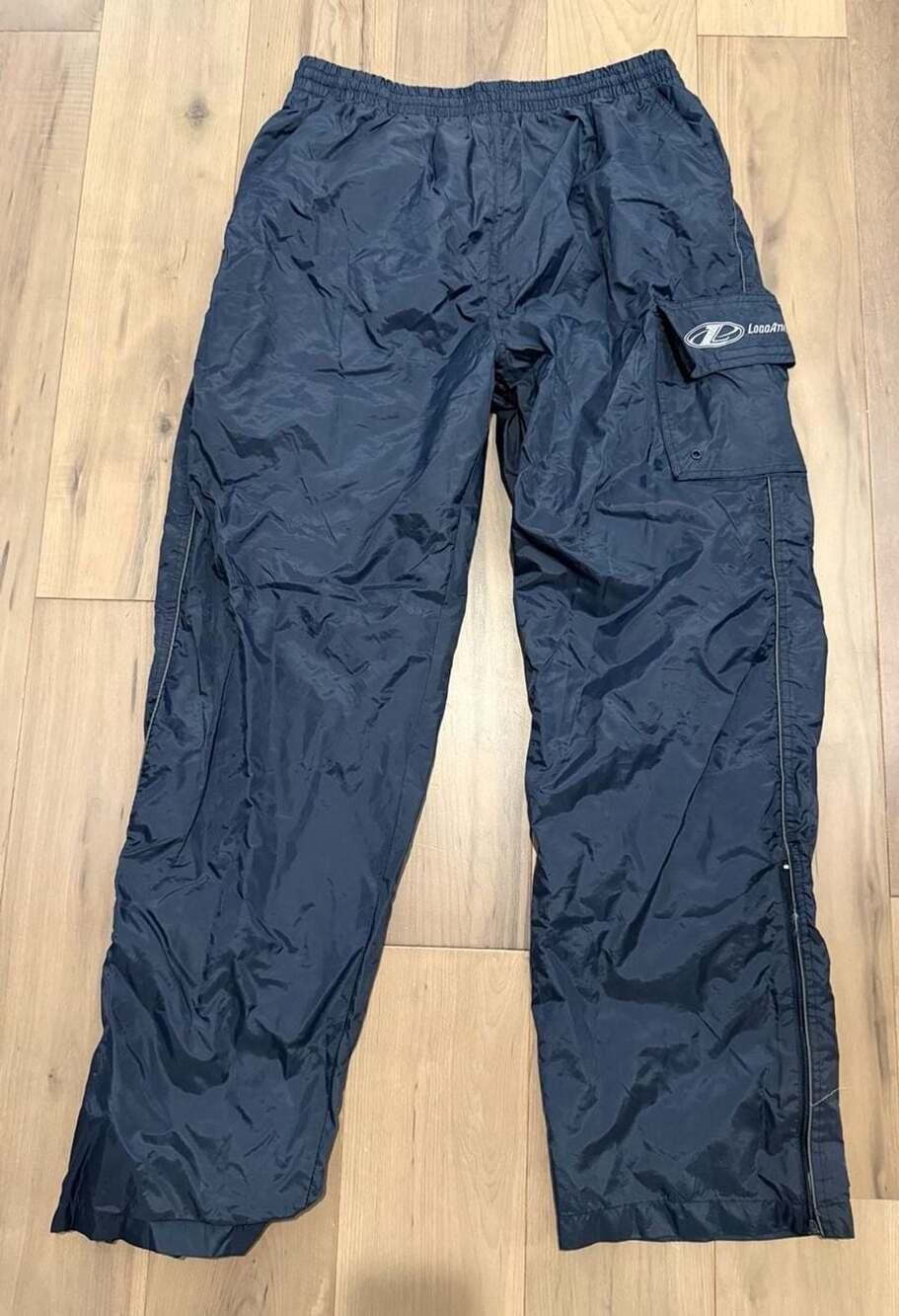 Logo Athletic Nylon Cargo Track Pants Navy Blue Large